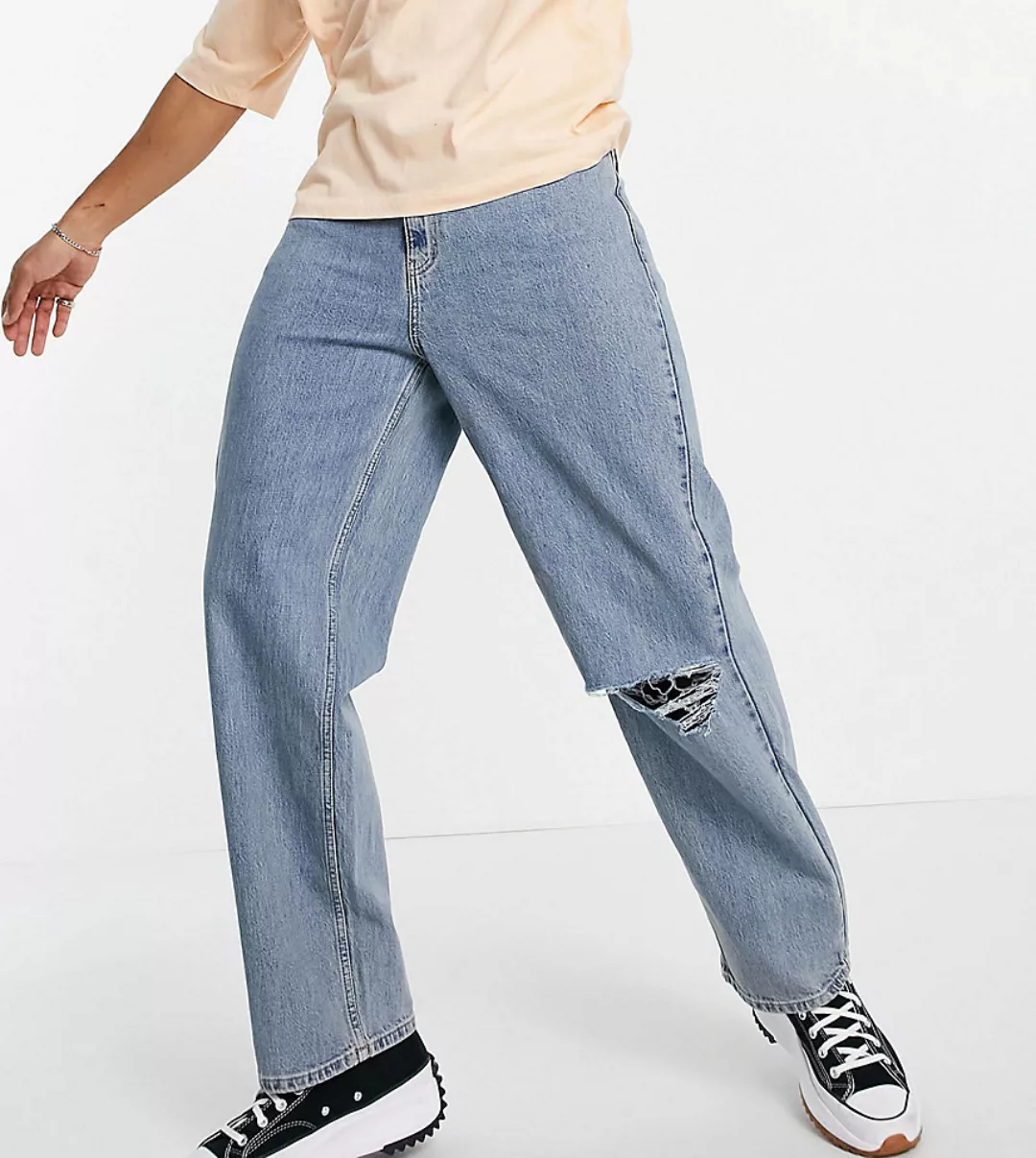COLLUSION – x014 – Weite Jeans im Stil der 90er in Stonewash-Blau mit Risse günstig online kaufen