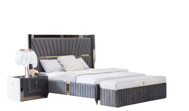 JVmoebel Bett, Luxus Bett 180x200cm mit Holz Kopfteil und 2 Nachttischen günstig online kaufen