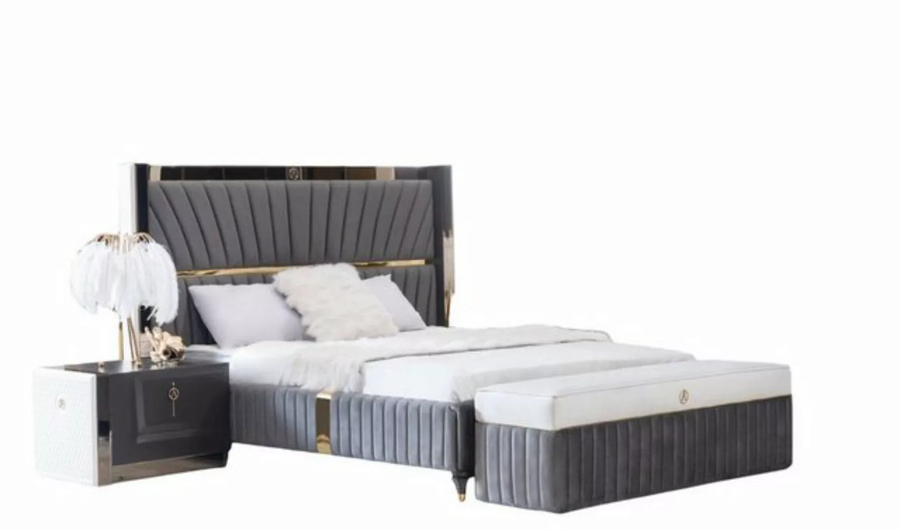 JVmoebel Bett, Luxus Bett 180x200cm mit Holz Kopfteil und 2 Nachttischen günstig online kaufen