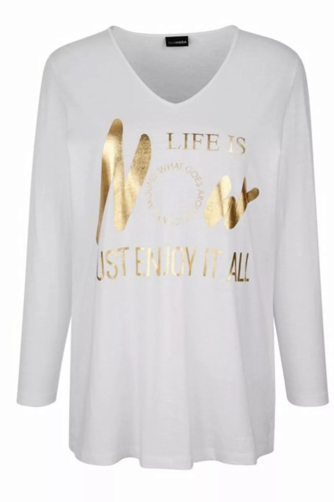 MIAMODA Rundhalsshirt T-Shirt Metallic-Statement V-Ausschnitt Langarm günstig online kaufen