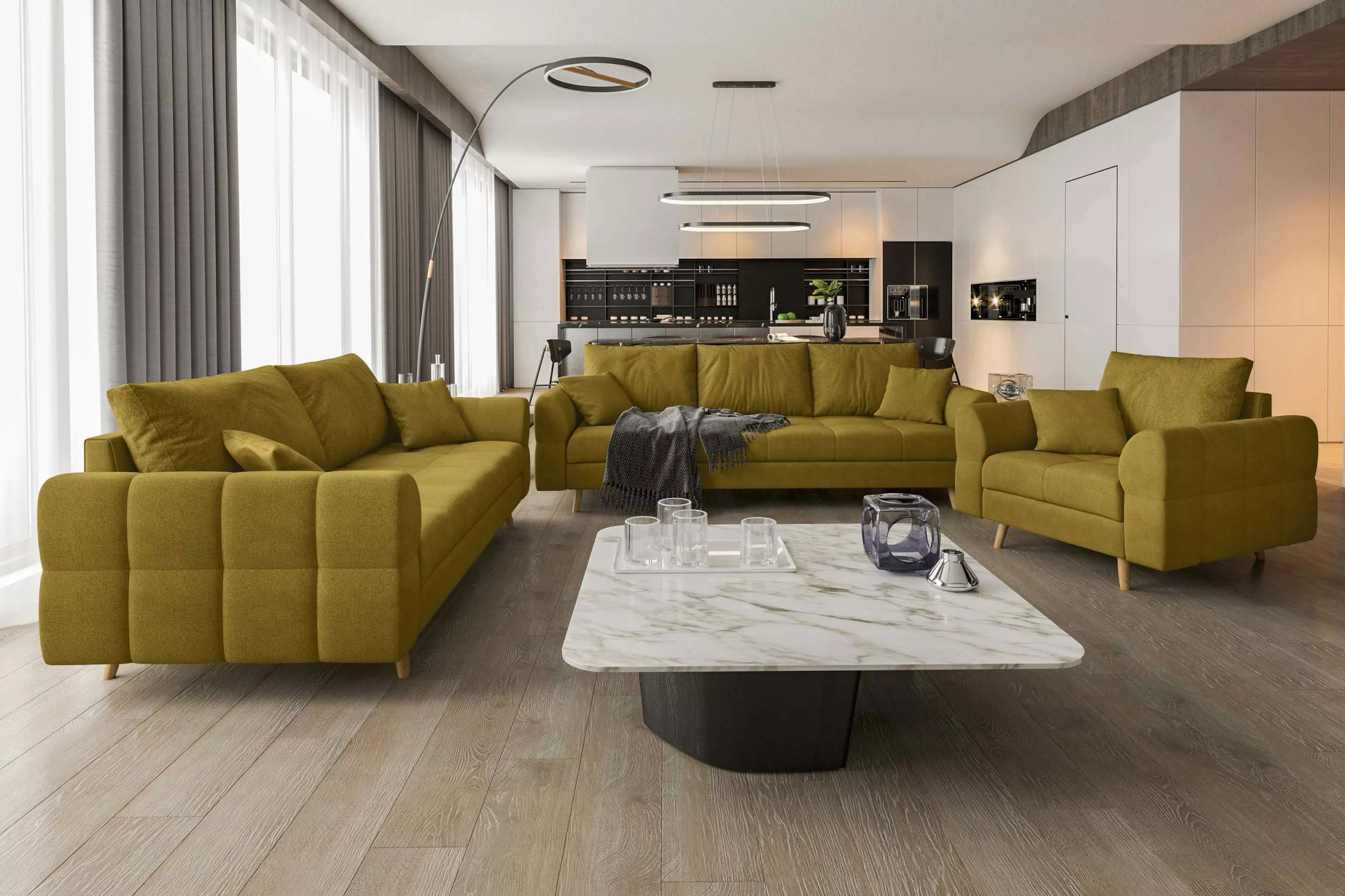 99rooms Polstergarnitur Bello, (Couchgarnitur, Set (3-tlg), günstig online kaufen