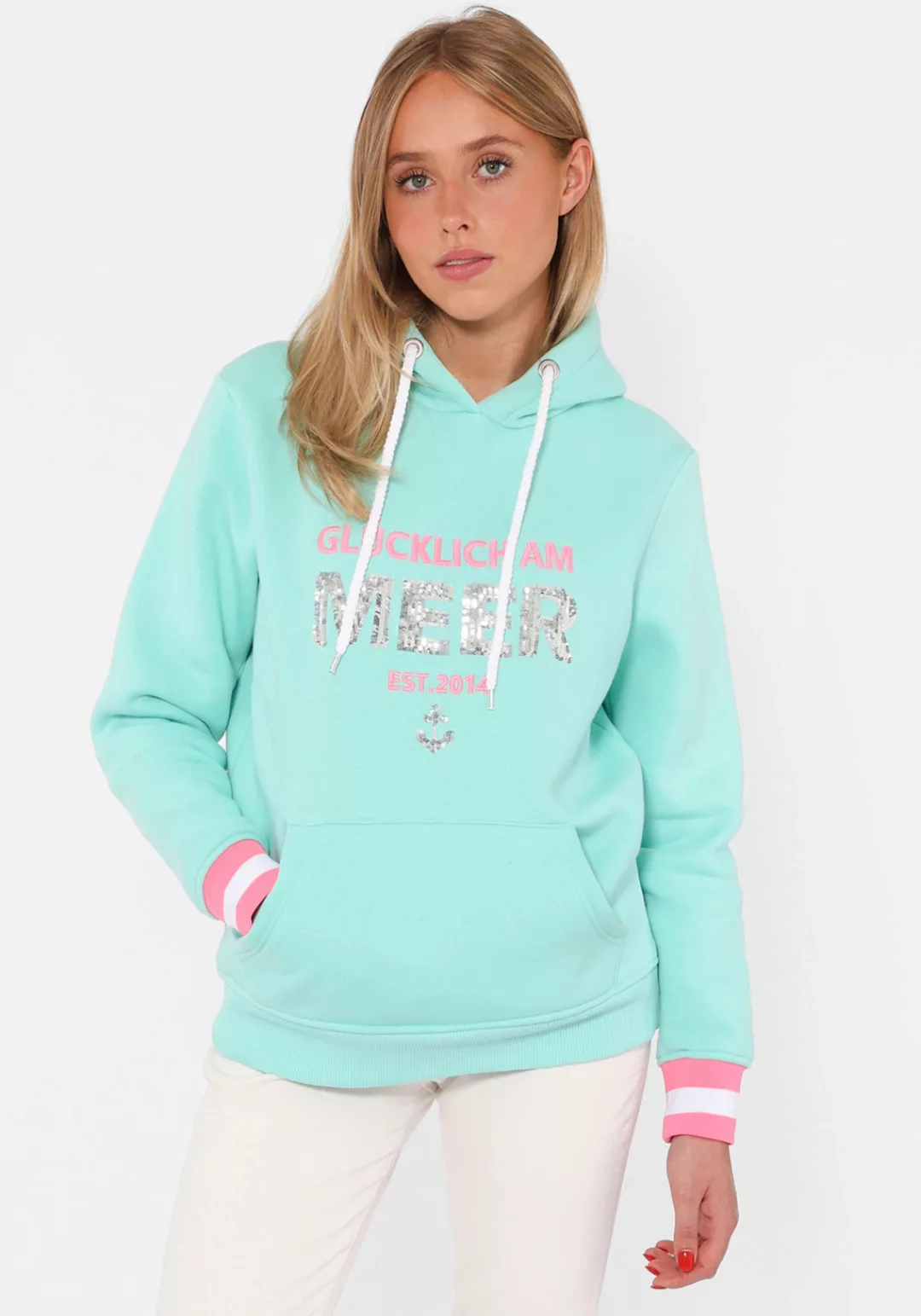 Zwillingsherz Hoodie ""Glücklich am Meer"", mit Pailletten, Kapuze und kont günstig online kaufen