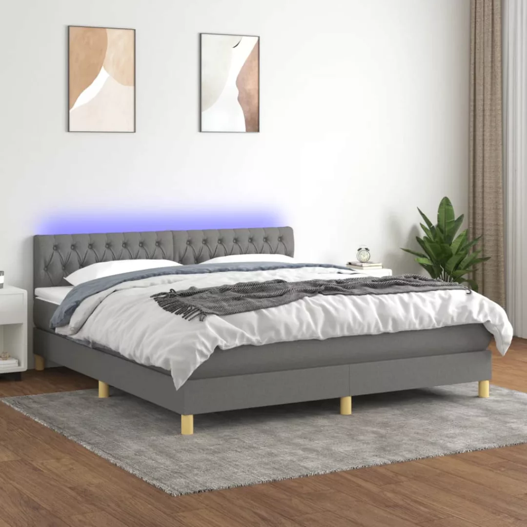 vidaXL Bettgestell Boxspringbett mit Matratze LED Dunkelgrau 160x200 cm Sto günstig online kaufen