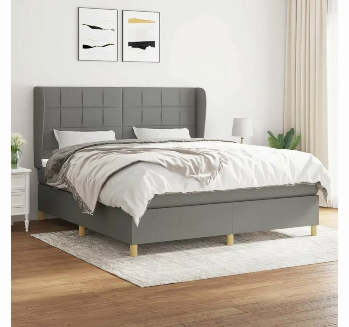 furnicato Bett Boxspringbett mit Matratze Dunkelgrau 160x200 cm Stoff günstig online kaufen