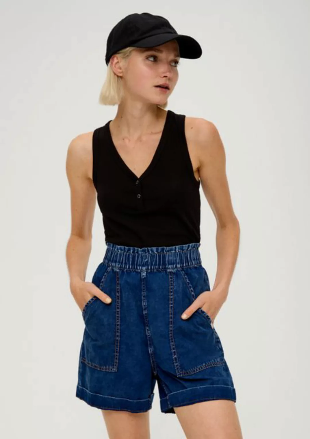 QS Jeansshorts Jeans-Shorts Paper Bag / Relaxed Fit / High Rise / Semi Wide günstig online kaufen