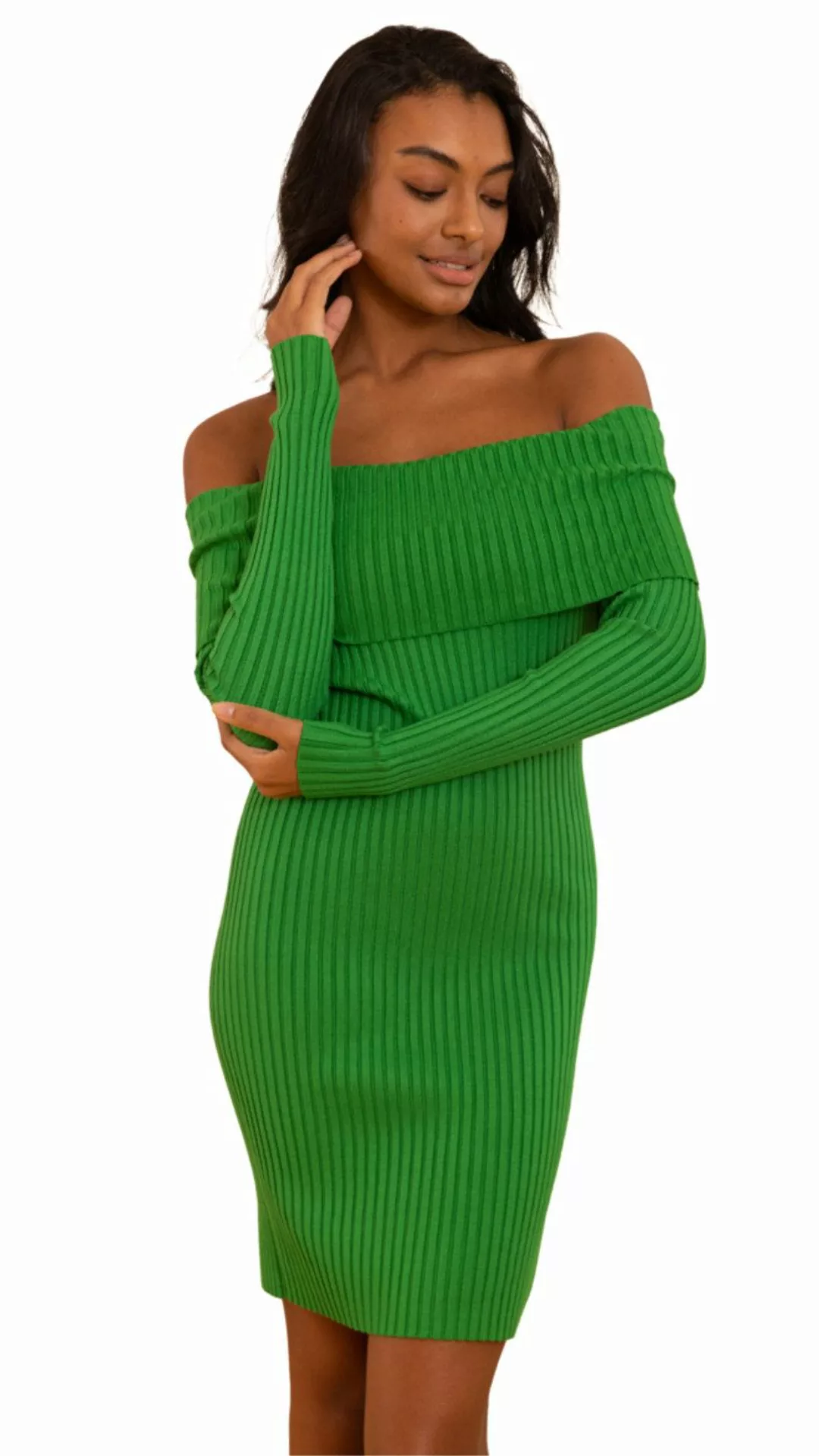 Charis Moda Strickkleid Carmenstyle Langarm Feinripp günstig online kaufen