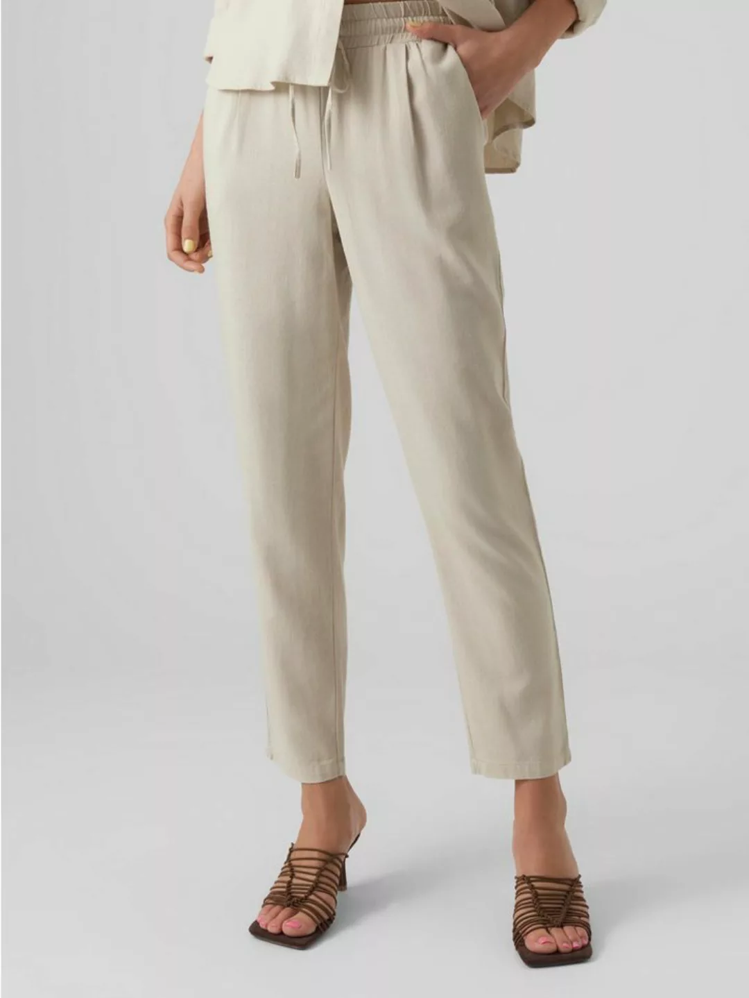 Vero Moda Stoffhose Legere Leinen Stoffhose Casual Schlupf Hose Ankle Pants günstig online kaufen