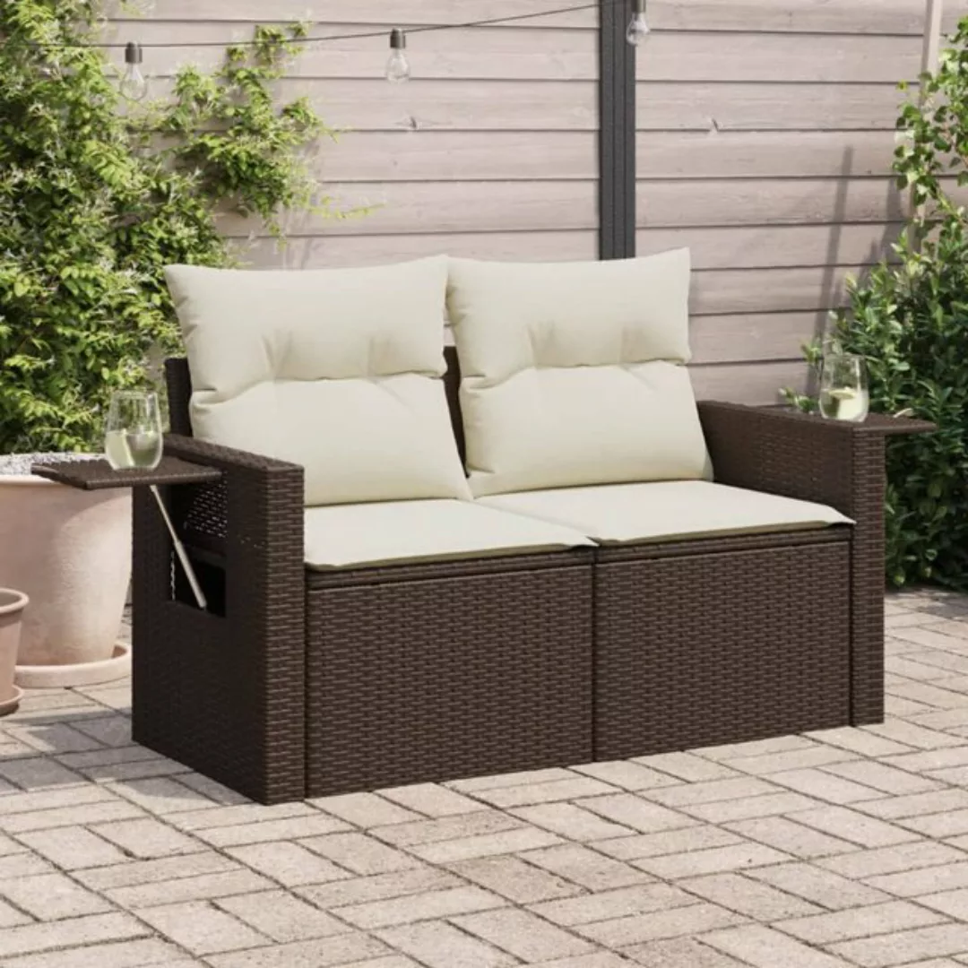 vidaXL Loungesofa Gartensofa mit Kissen 2-Sitzer Braun Poly Rattan günstig online kaufen