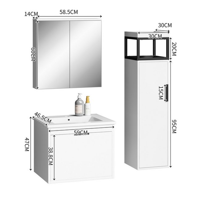 HT Badezimmerspiegelschrank (Set) Badmöbel-Set (Komplett-Set, 3-St), Spiege günstig online kaufen