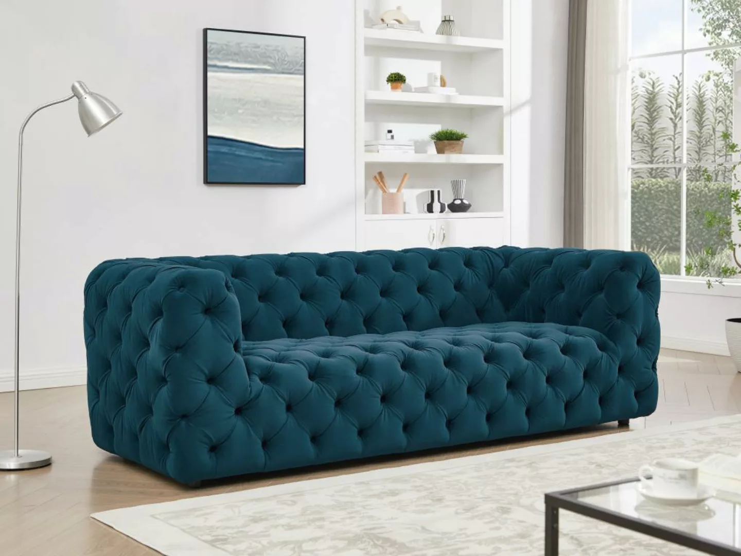 Sofa 3-Sitzer - Samt - Blau - LUARCA von Pascal Morabito günstig online kaufen