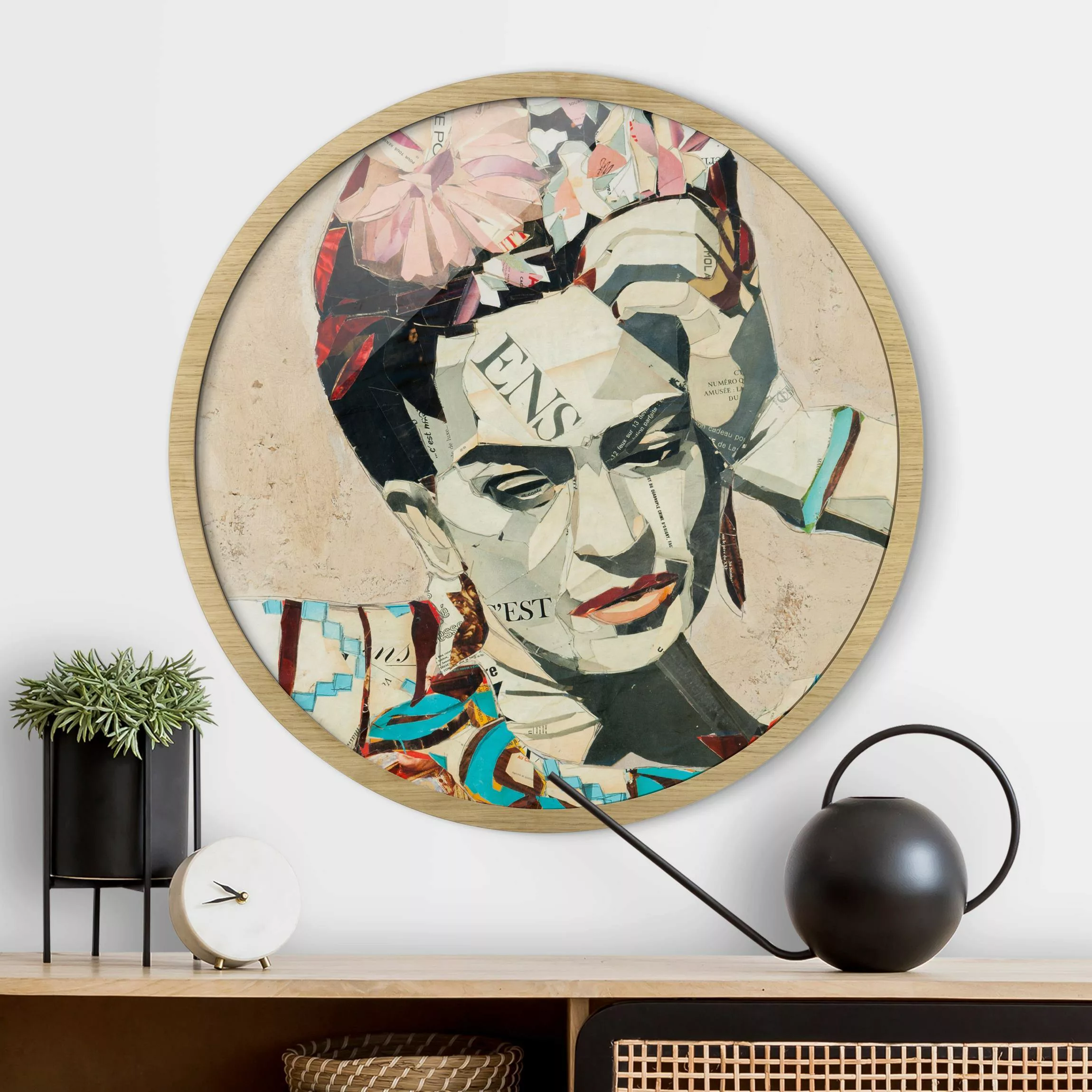 Rundes Gerahmtes Bild Frida Kahlo - Collage No.1 günstig online kaufen