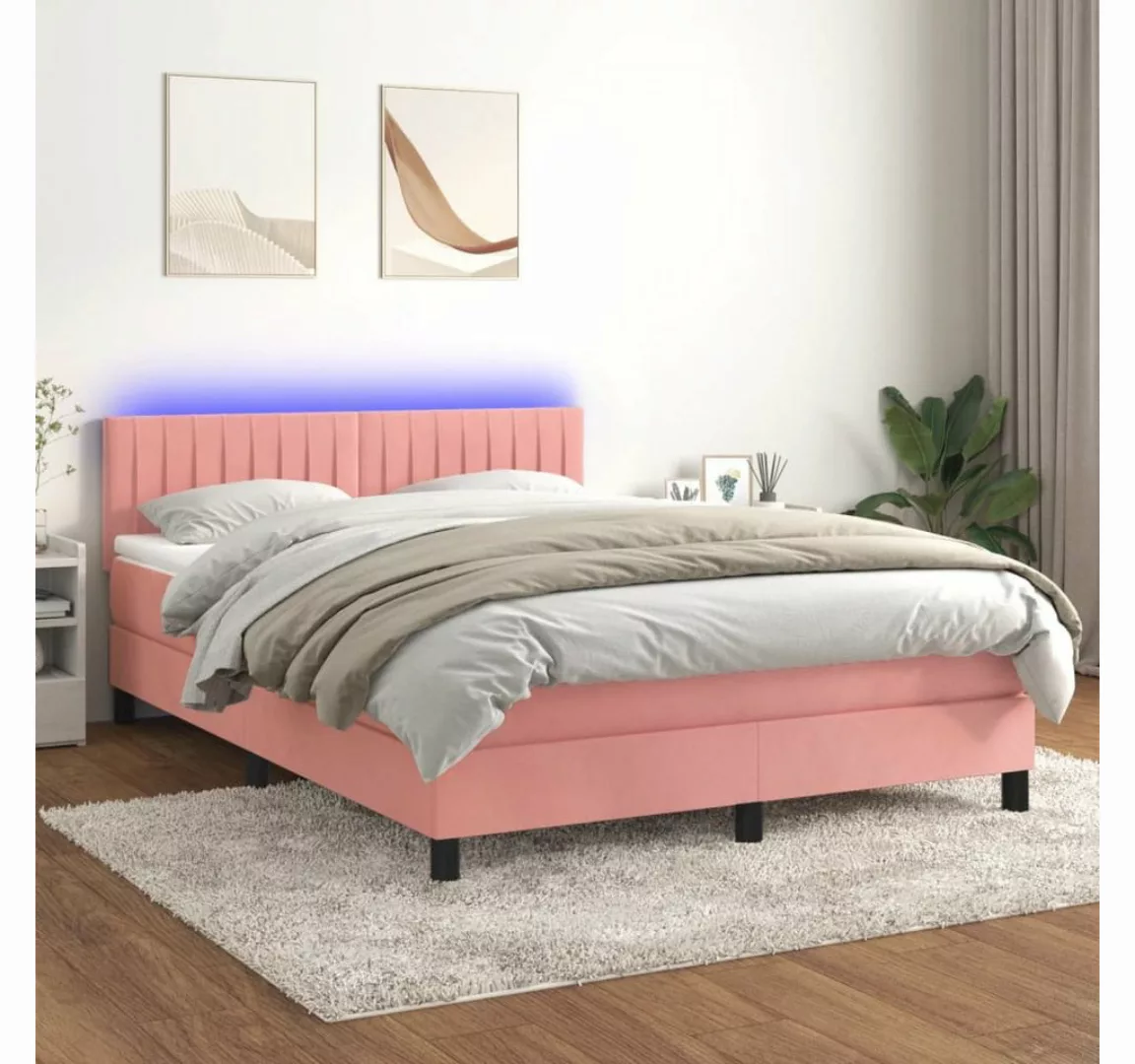 vidaXL Boxspringbett Bett Boxspringbett mit Matratze & LED Samt (140 x 190 günstig online kaufen