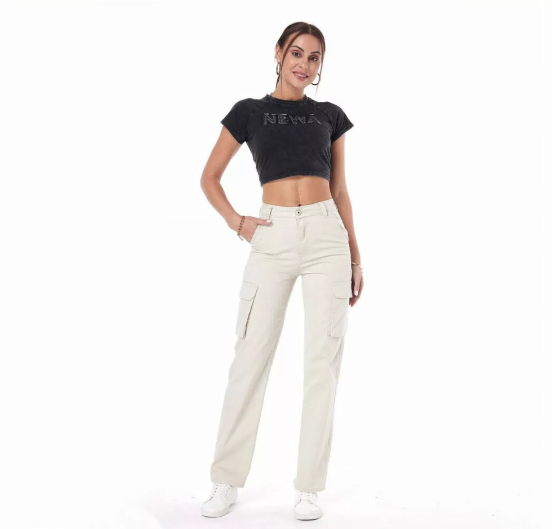 Ital-Design Cargohose Damen Freizeit (86746046) Stretch Stoffhose in Creme günstig online kaufen