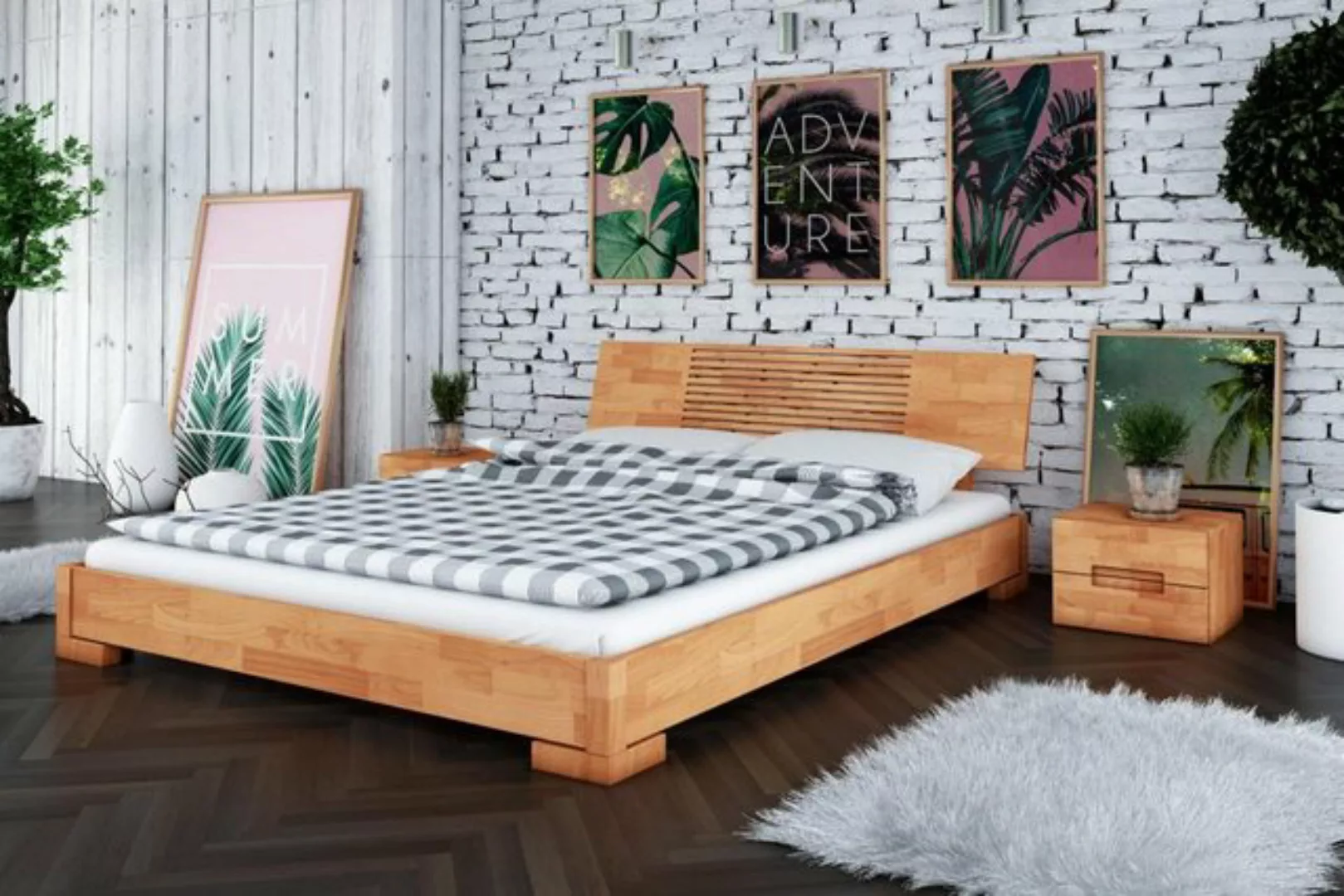 Natur24 Bett Bett Bento 11 Sonderlänge 200x210 Kernbuche Holzkopfteil und H günstig online kaufen