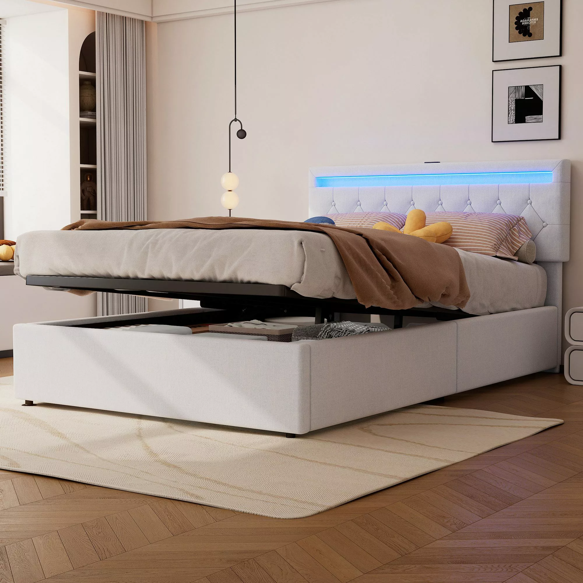 Flieks Polsterbett, LED Hydraulisches Doppelbett 140x200cm günstig online kaufen