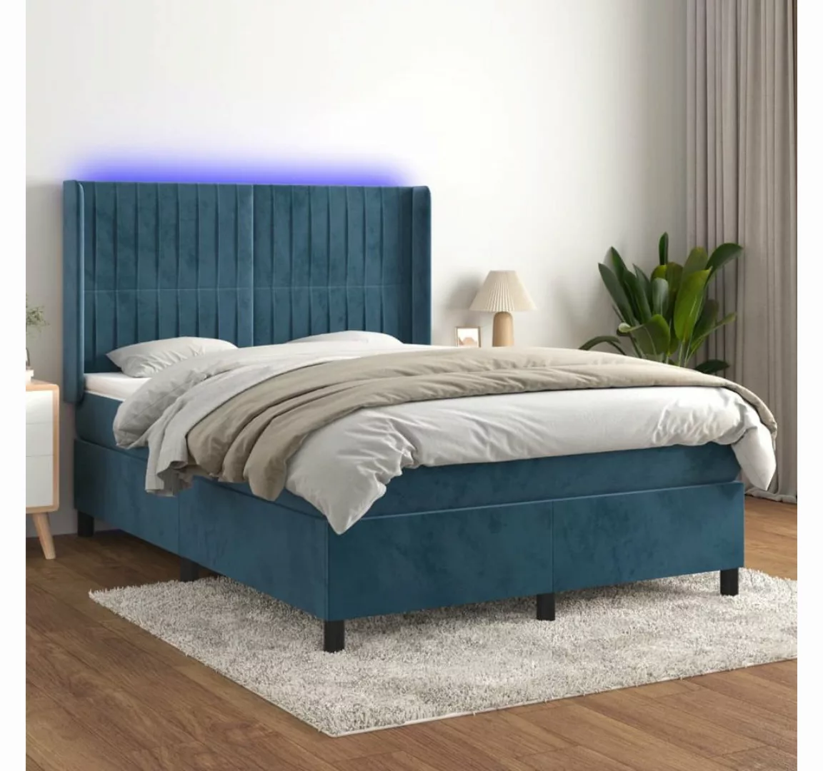 vidaXL Boxspringbett Boxspringbett mit Matratze und LED Samt (140 x 200 cm, günstig online kaufen