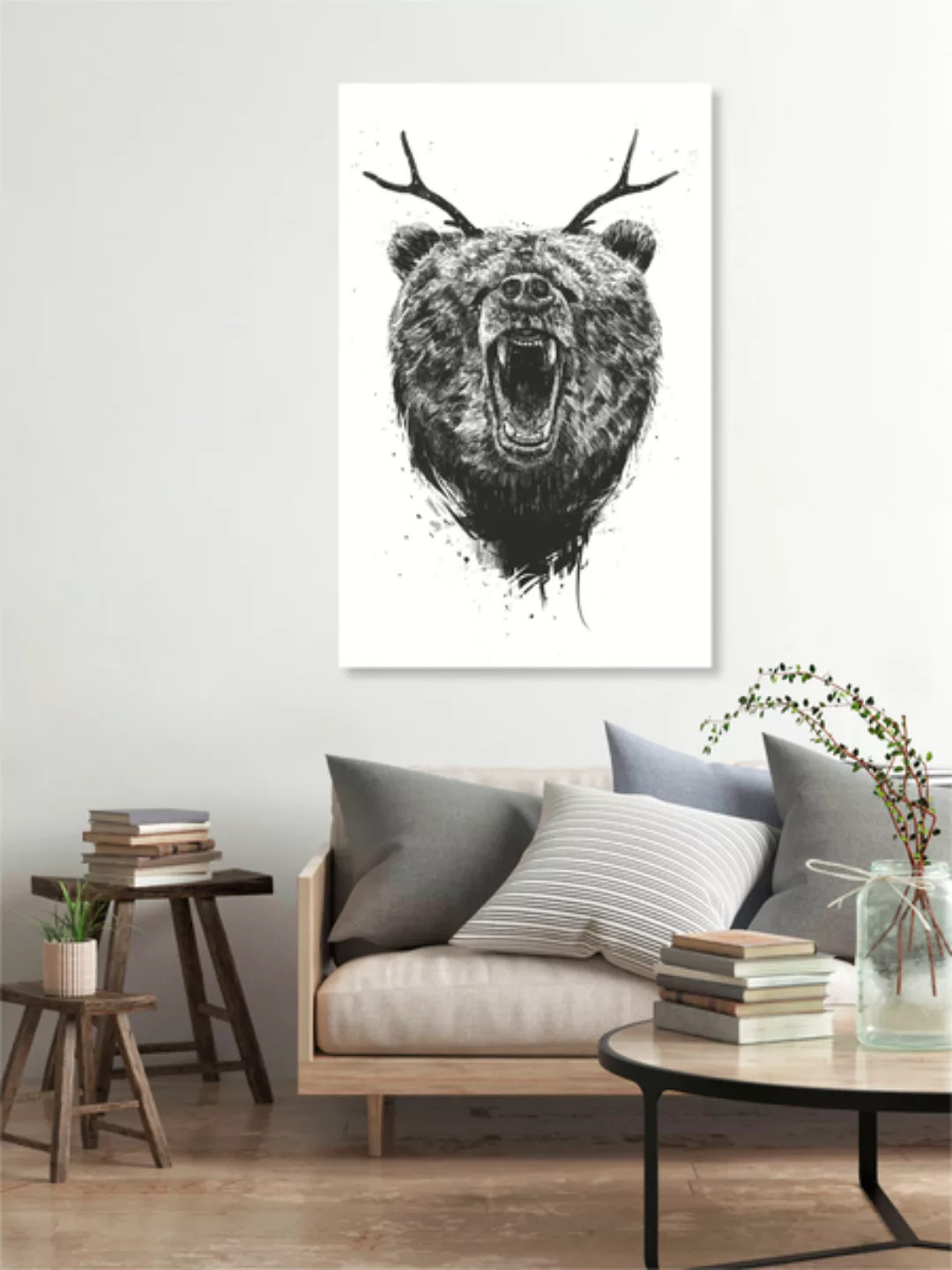 Poster / Leinwandbild - Angry Bear With Antlers günstig online kaufen