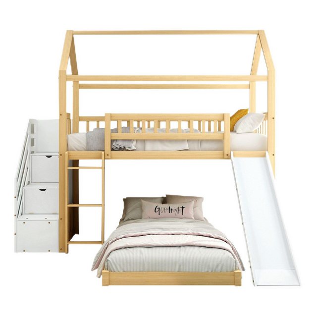 TavilaEcon Etagenbett Hausbett Kinderbett mit Treppe, Handlauf und rechtwin günstig online kaufen