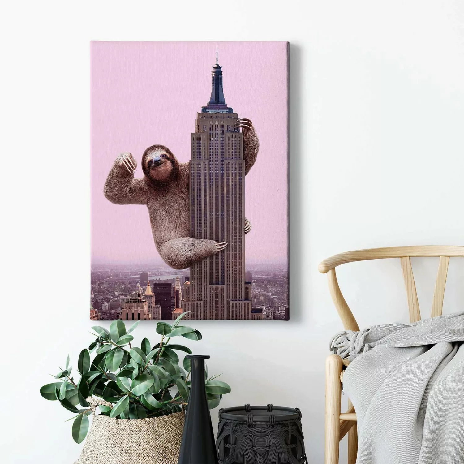 Bricoflor Ausgefallenes Leinwand Bild Mit Faultier Skyline Wandbild Mit New günstig online kaufen