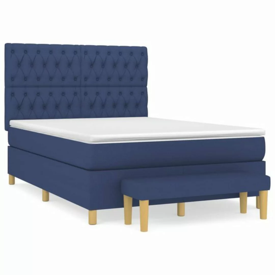 vidaXL Boxspringbett Boxspringbett mit Matratze Blau 140x200 cm Stoff Bett günstig online kaufen