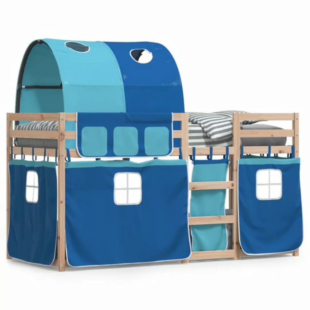 vidaXL Kinderbett Etagenbett mit Vorhängen Blau 90x190 cm Massivholz Kiefer günstig online kaufen