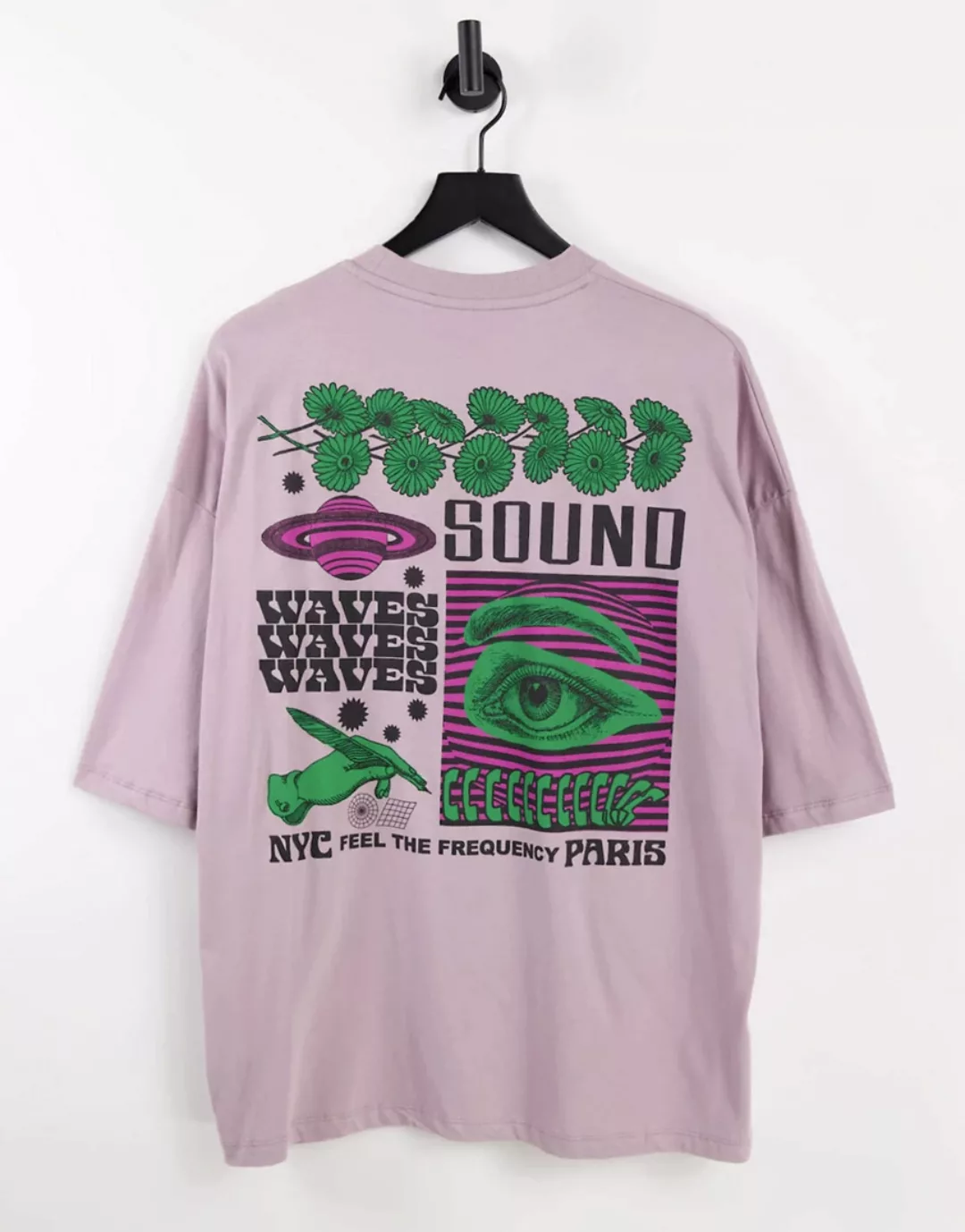 ASOS DESIGN – Oversize-T-Shirt aus Bio-Baumwolle in Lila mit Print hinten günstig online kaufen