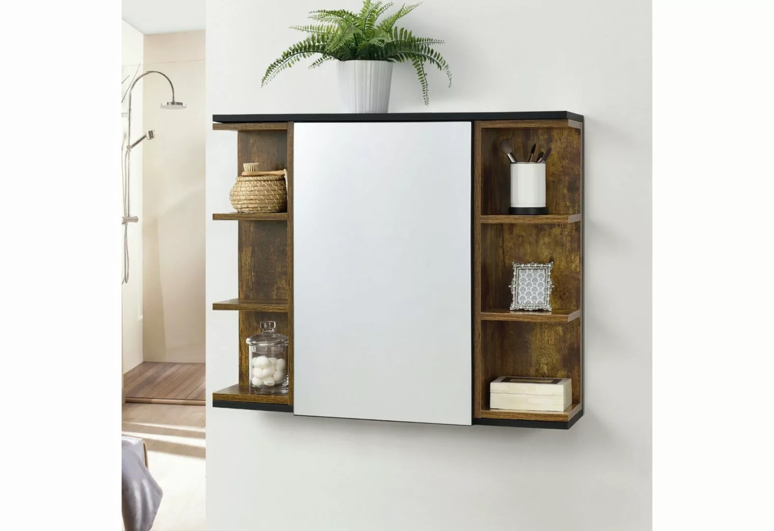 en.casa Badezimmer Wandschrank Harstad Spiegelschrank 64x80x20cm mit Tür un günstig online kaufen