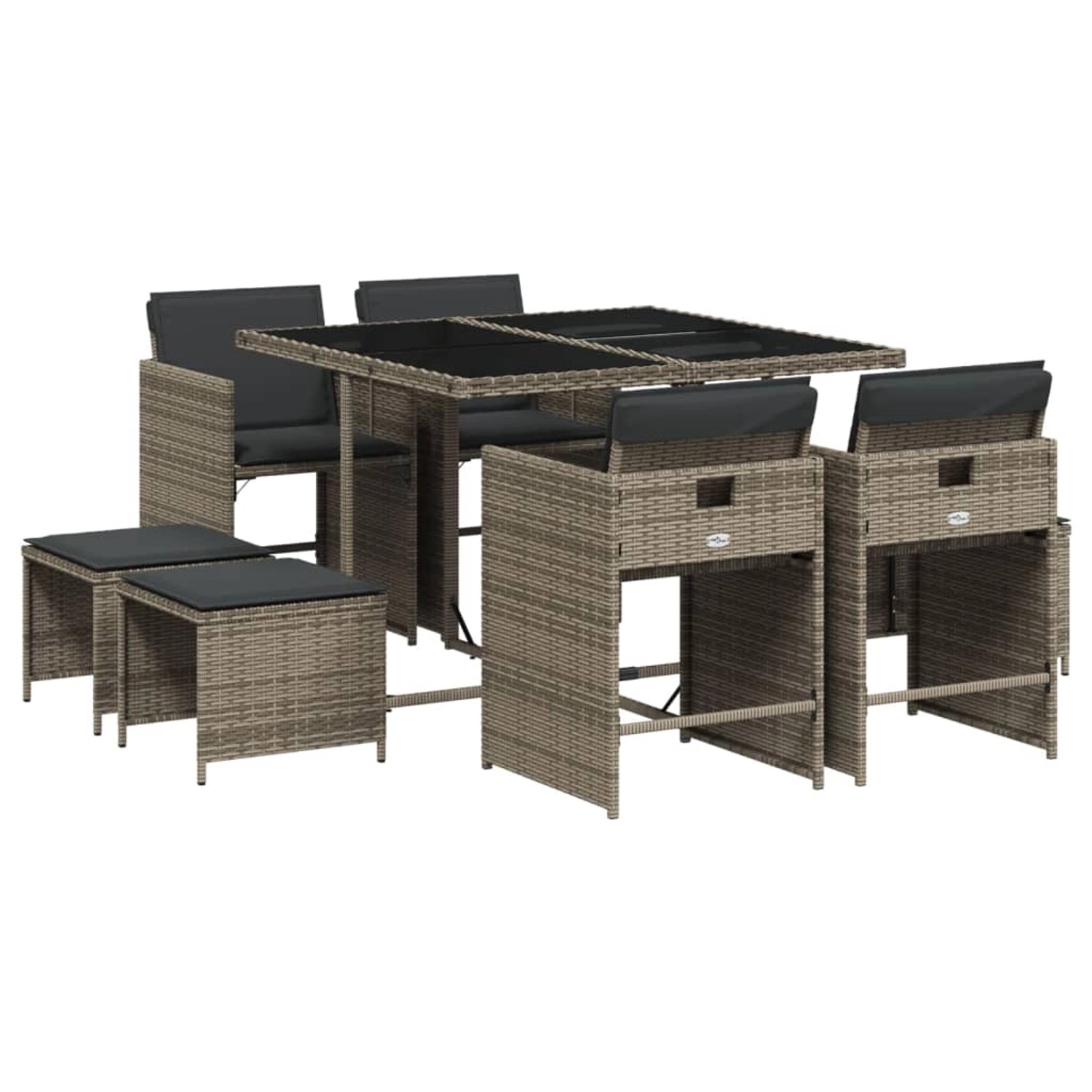 vidaXL 9-tlg Garten-Essgruppe mit Kissen Grau Poly Rattan Modell 96 günstig online kaufen