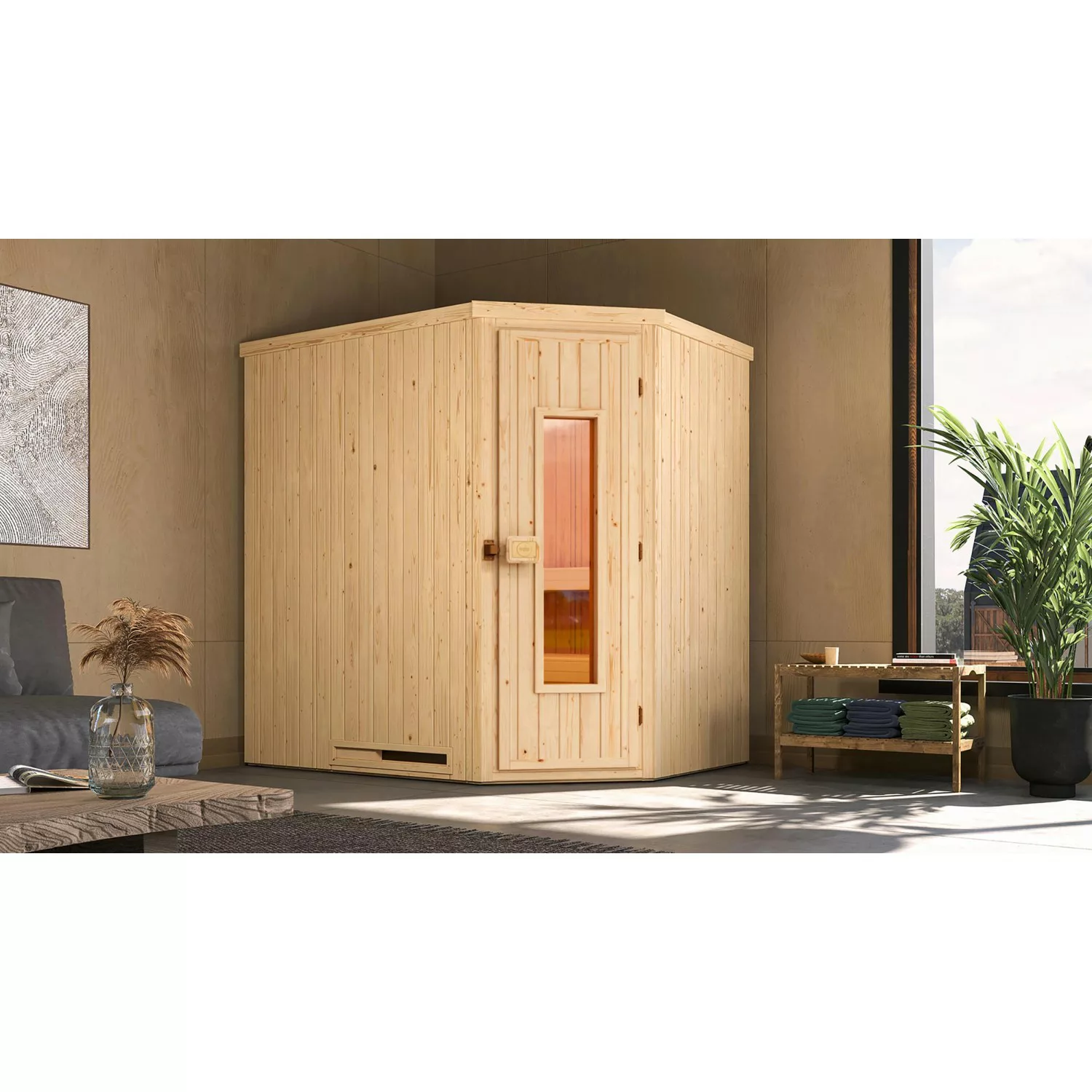 Weka Element-Ecksauna Varberg 1 Sparset 7,5 kW BioS Holztür günstig online kaufen