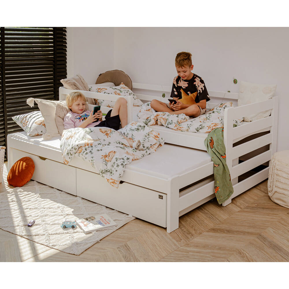 Kinderbett inkl. Ausziehbett 90x200 cm Kiefer weiß KANGRU-162 günstig online kaufen