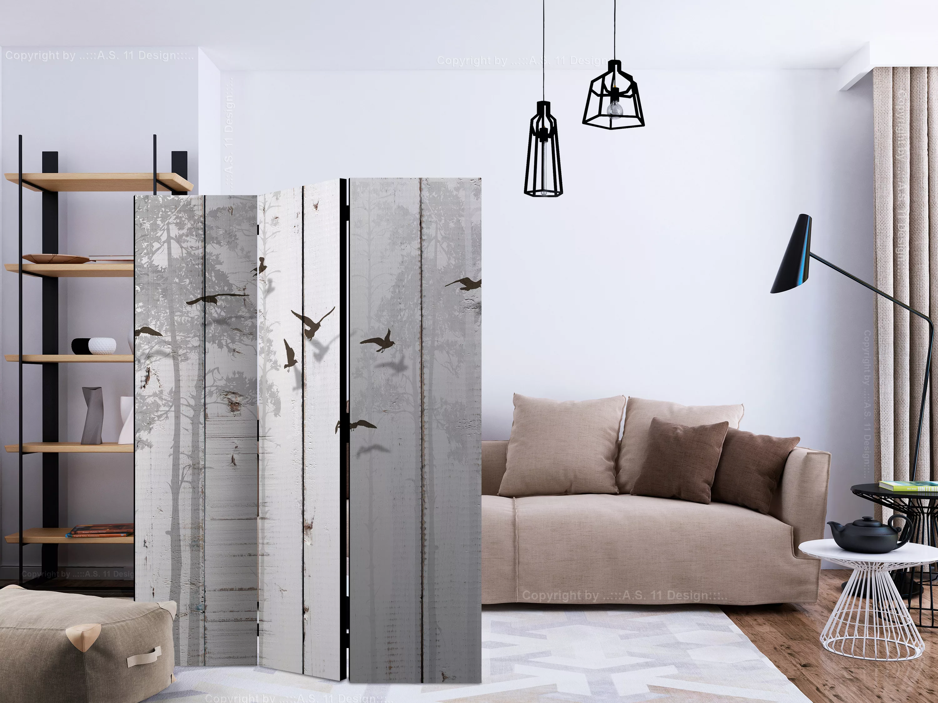 3-teiliges Paravent - Birds On Boards [room Dividers] günstig online kaufen