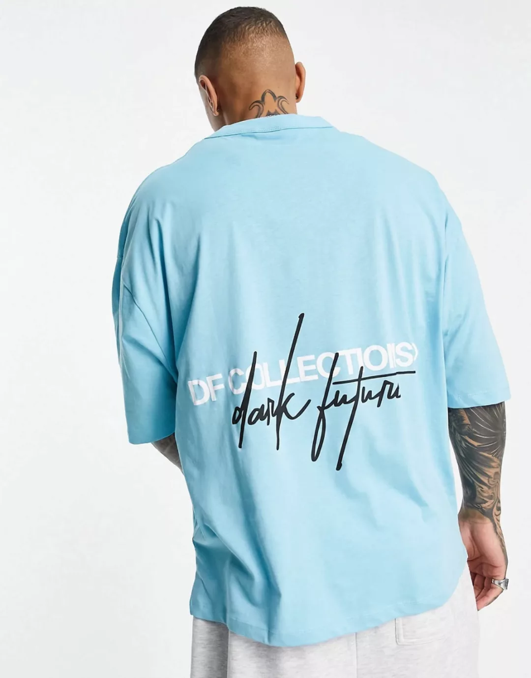 ASOS Dark Future – Oversize-T-Shirt aus Bio-Baumwolle in Blau mit Logoprint günstig online kaufen