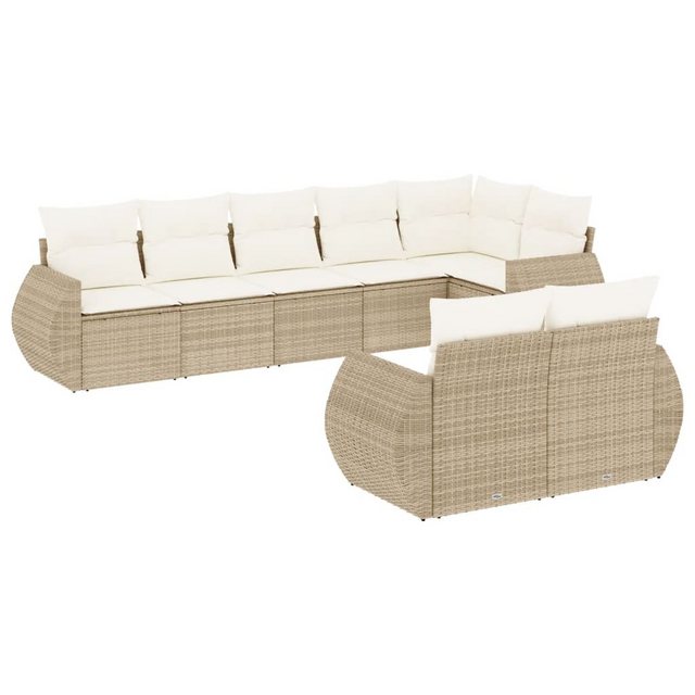 vidaXL Sofaelement 8-tlg. Garten-Sofagarnitur mit Kissen Beige Poly Rattan günstig online kaufen