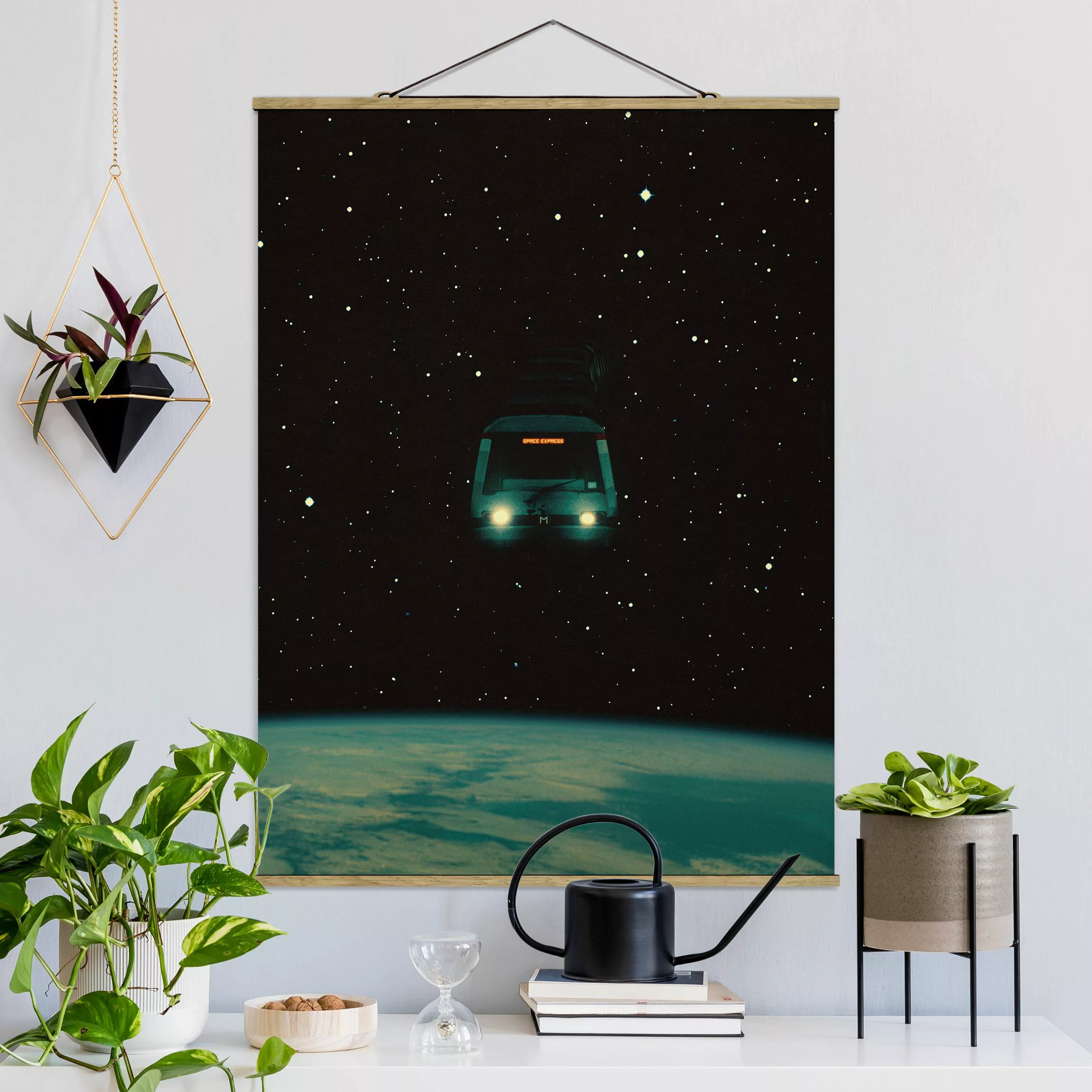 Stoffbild mit Posterleisten Retro Collage - Space Express günstig online kaufen