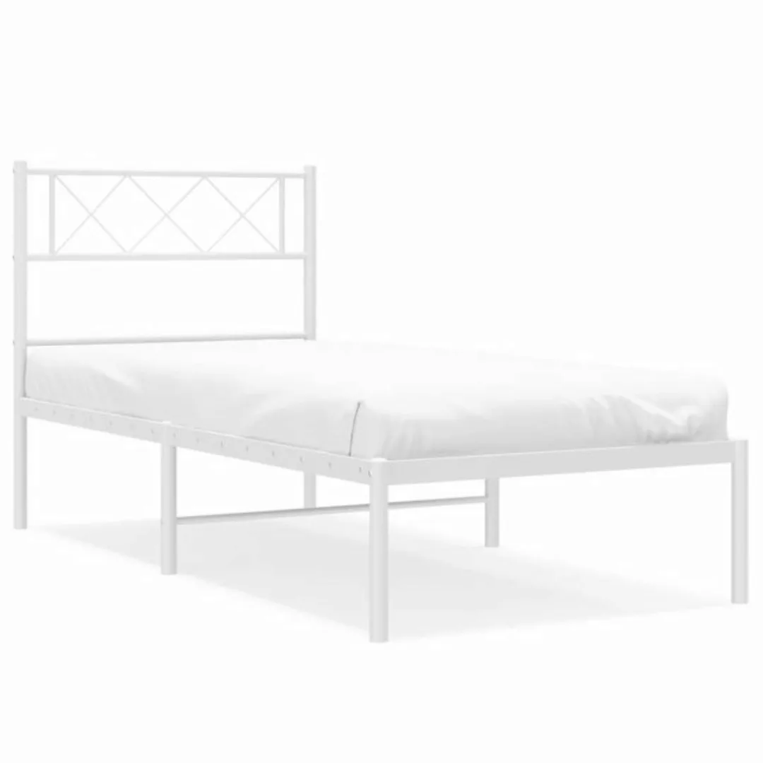 vidaXL Bettgestell Bettrahmen mit Kopfteil Metall Weiß 75x190 cm Bett Bettg günstig online kaufen