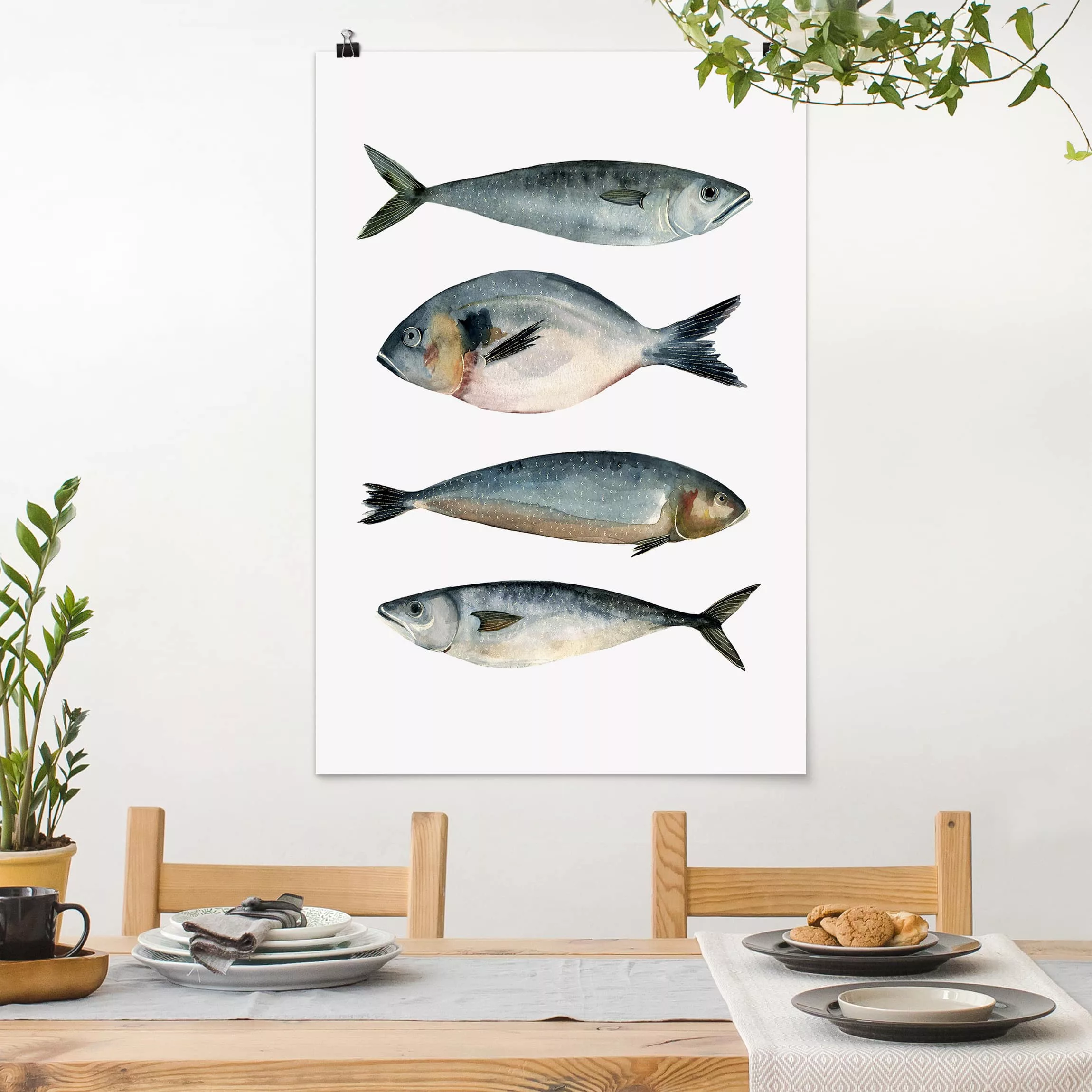 Poster Blumen - Hochformat Vier Fische in Aquarell II günstig online kaufen