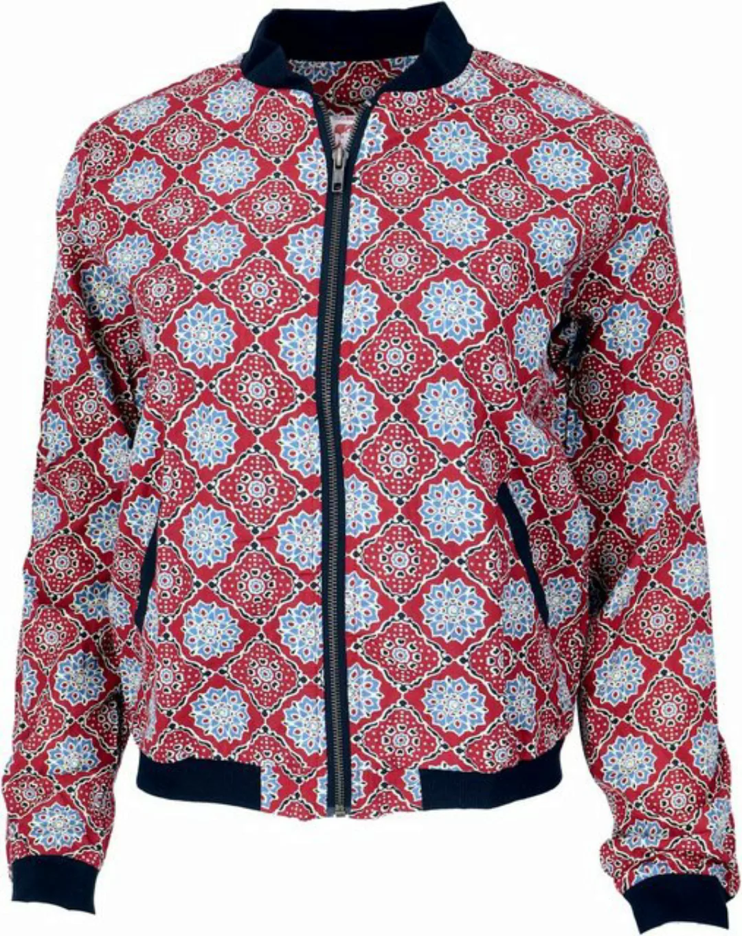 Guru-Shop Langjacke Boho Style Bomberjacke aus Baumwolle - rot/blau günstig online kaufen