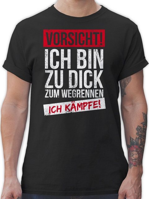 Shirtracer T-Shirt Vorsicht! ich bin zu dick zum wegrennen ich kämpfe Grung günstig online kaufen