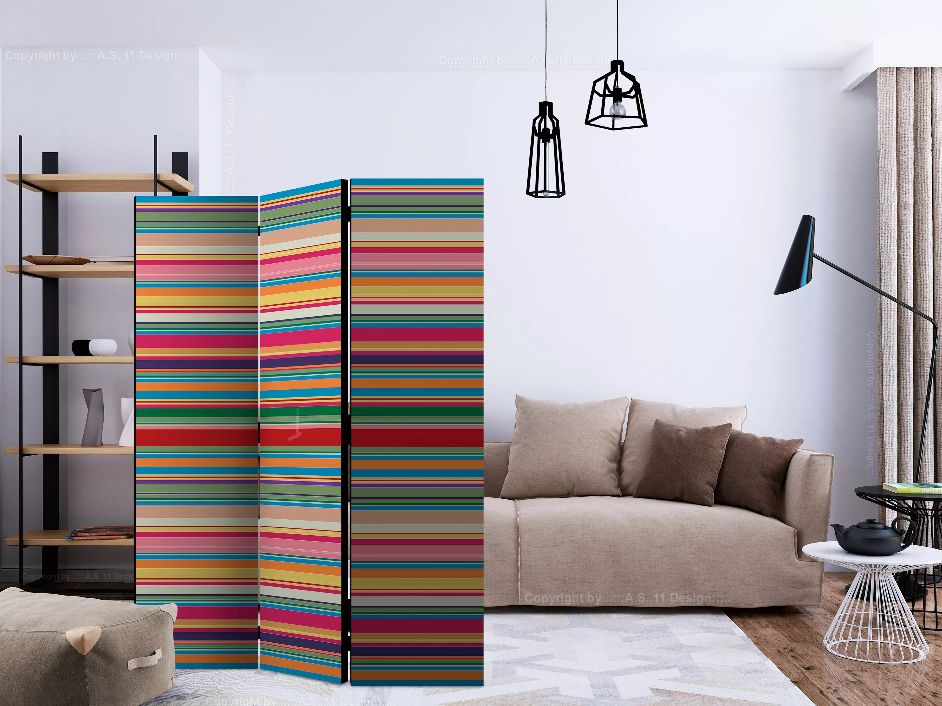 3-teiliges Paravent - Subdued Stripes [room Dividers] günstig online kaufen