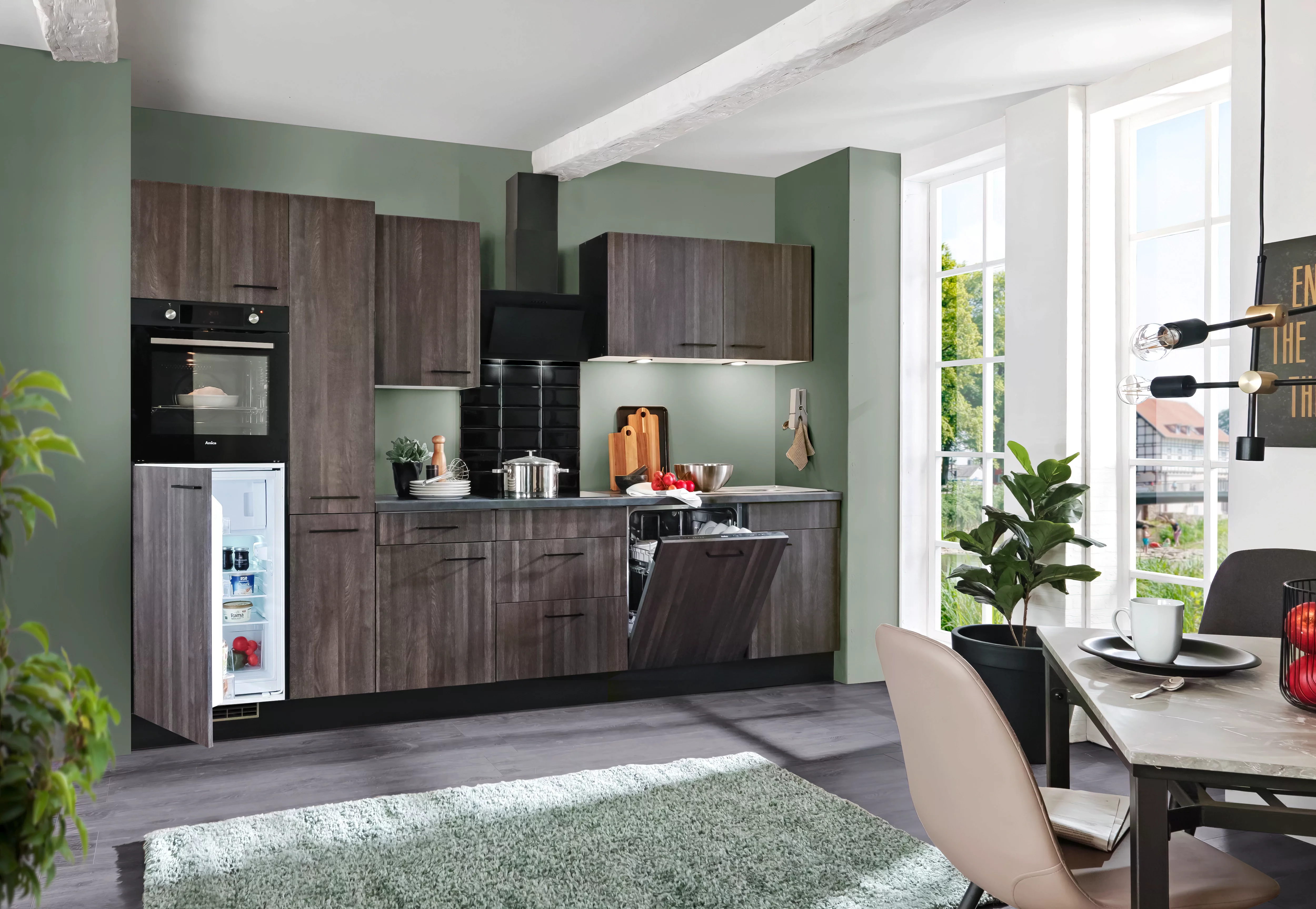wiho Küchen Küche »Nisos«, Soft-Close, 310 cm, Backofen matt schwarz, Teles günstig online kaufen
