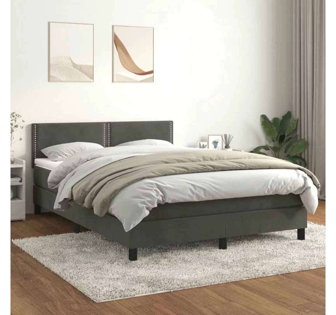 vidaXL Boxspringbett Boxspringbett mit Matratze Dunkelgrau 140x200 cm Samt günstig online kaufen