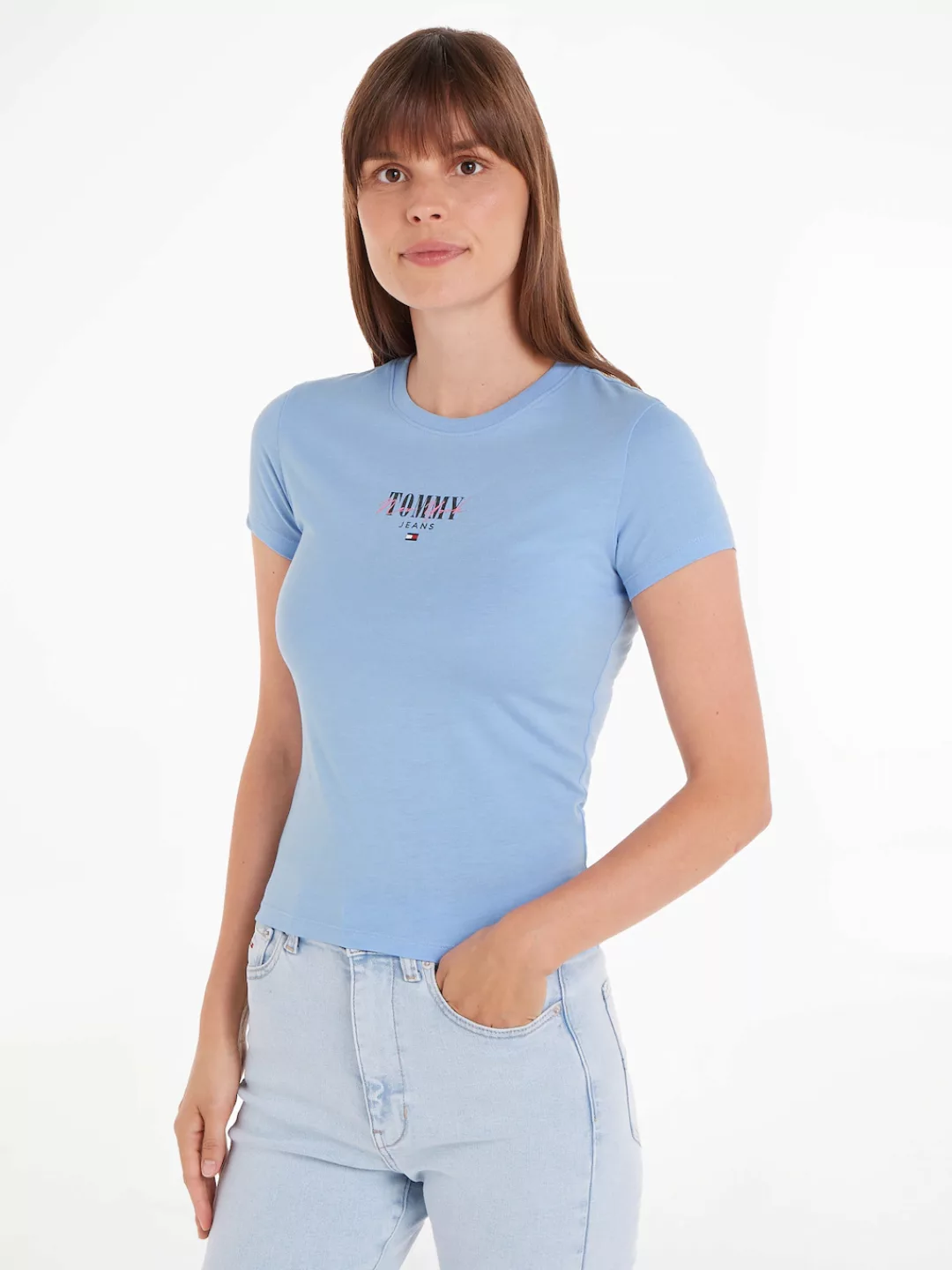 Tommy Jeans Rundhalsshirt "Rib Slim Essential Logo", Rippshirt, feines Jers günstig online kaufen