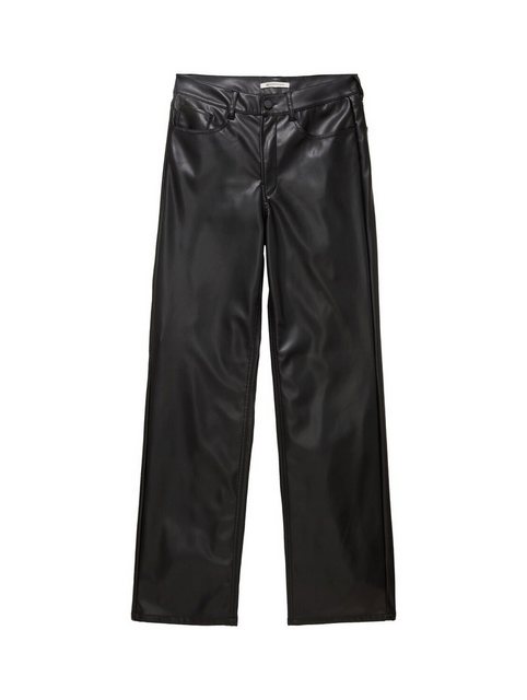 TOM TAILOR Denim Stoffhose fake leather straight leg pant, deep black günstig online kaufen