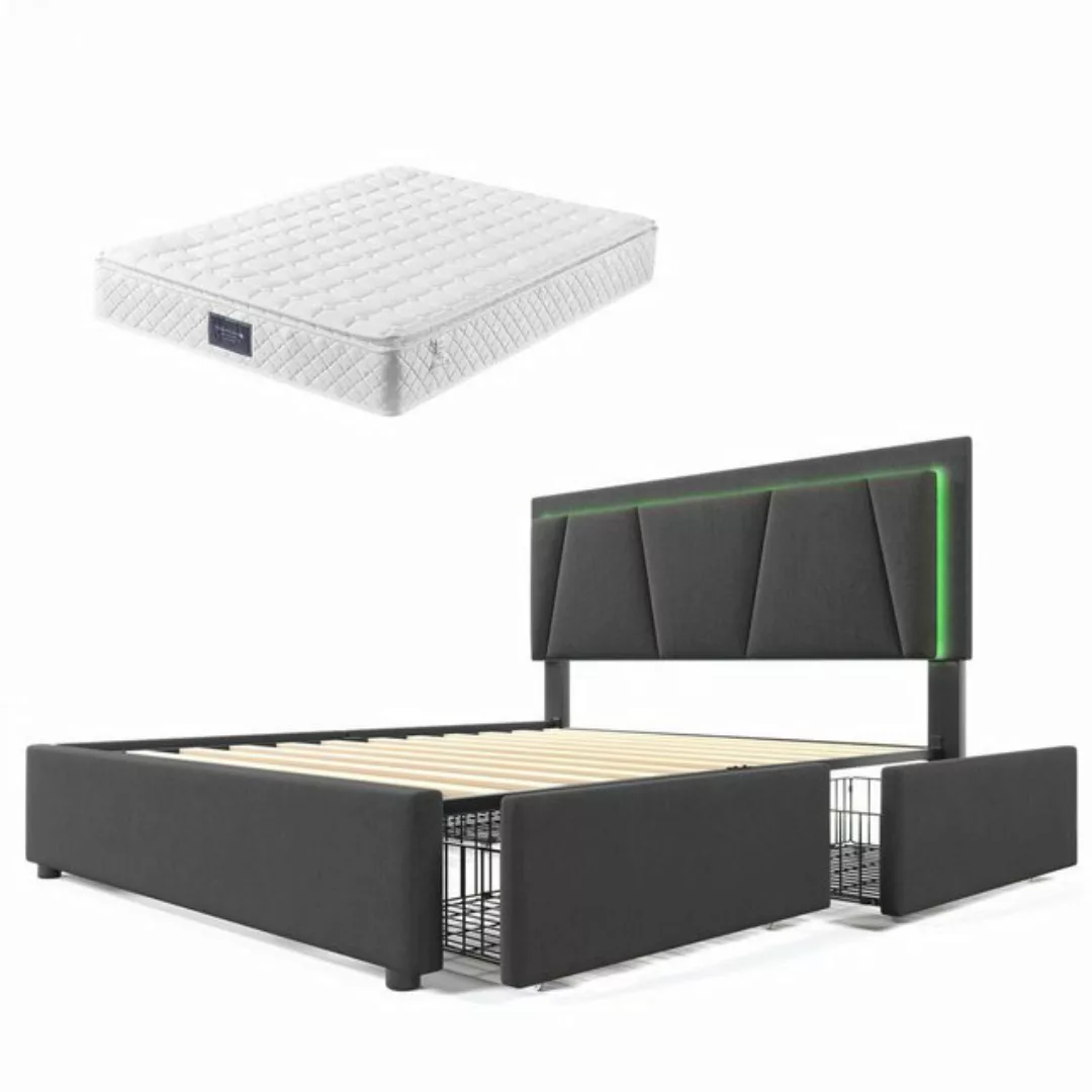 Gotagee Polsterbett Doppelbett mit LED+Schubladen 140x200cm mit Matratze fl günstig online kaufen