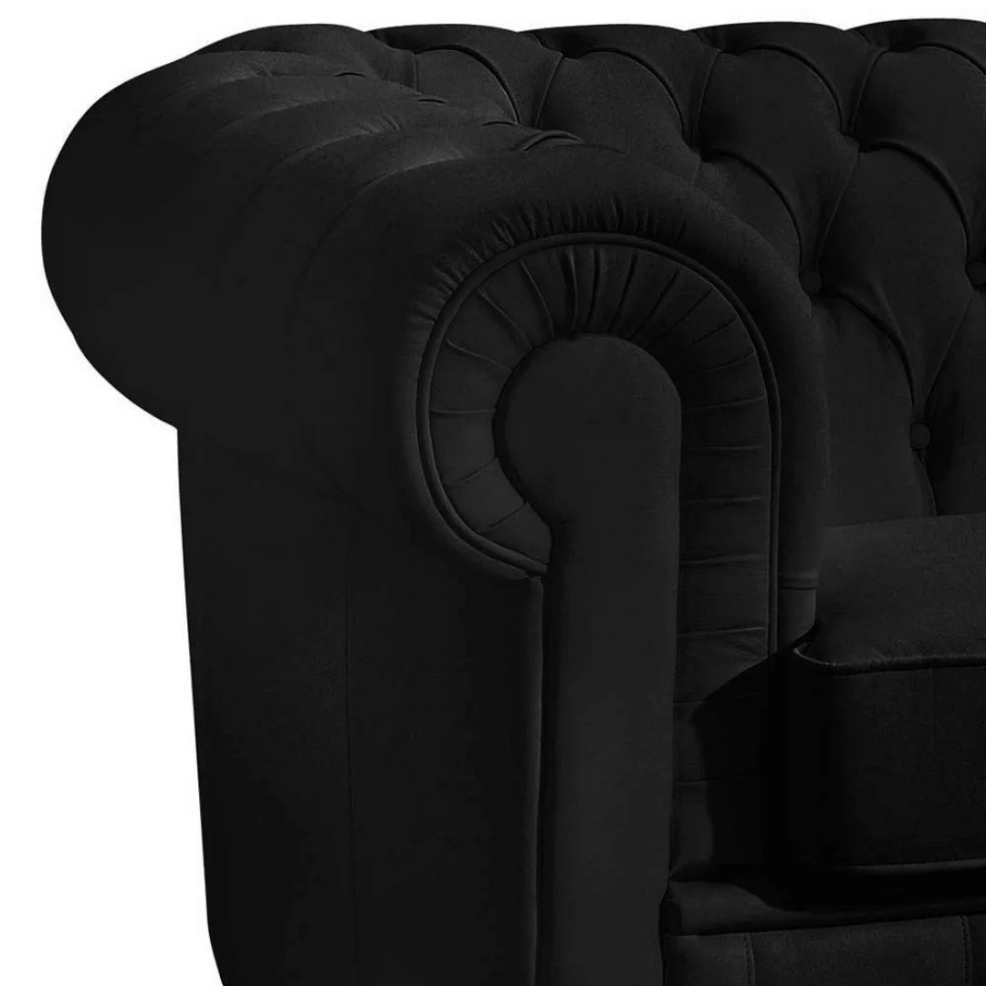 Echtledersofa schwarz im Chesterfield Look drei Sitzplätzen günstig online kaufen
