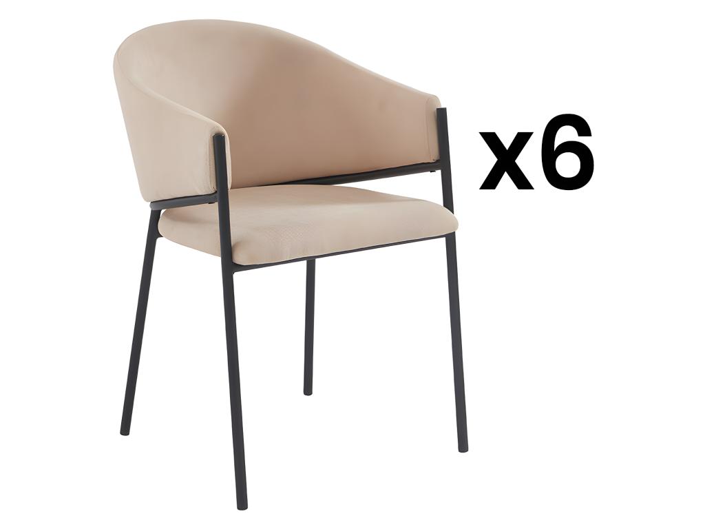 Stuhl mit Armlehnen 6er-Set - Stoff & Metall - Beige - ORDIDA von Pascal MO günstig online kaufen