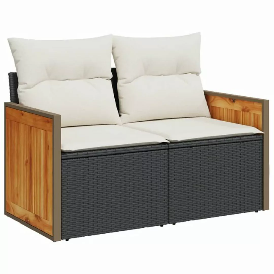 vidaXL Sofa, Gartensofa mit Kissen 2-Sitzer Schwarz Poly Rattan günstig online kaufen