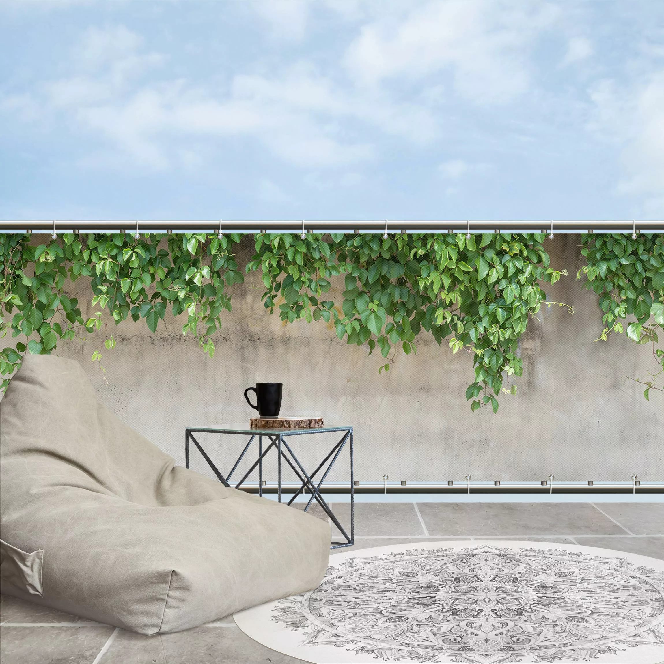 Balkon Sichtschutz Mauer mit Efeu günstig online kaufen