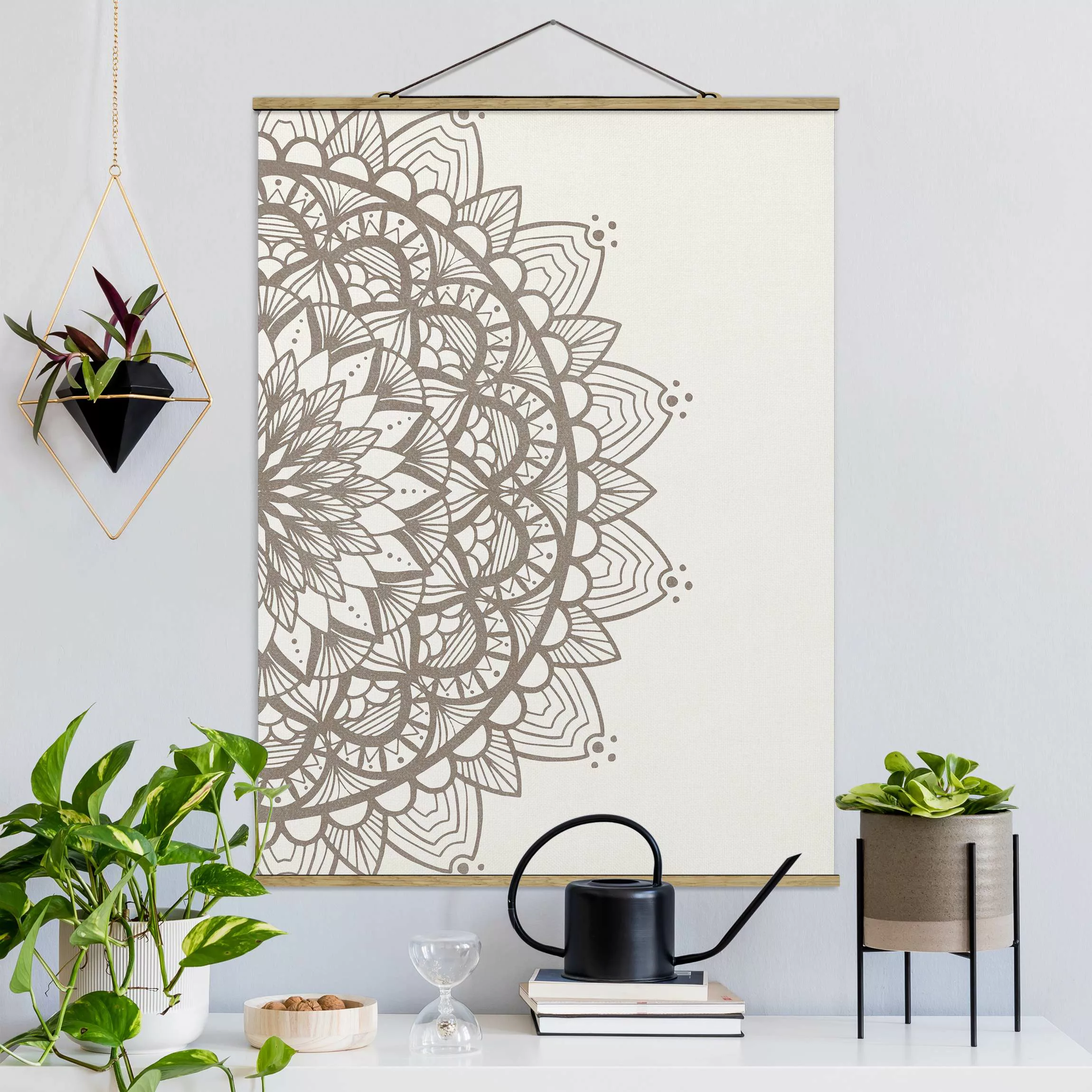 Stoffbild Mandala mit Posterleisten - Hochformat Mandala Illustration shabb günstig online kaufen