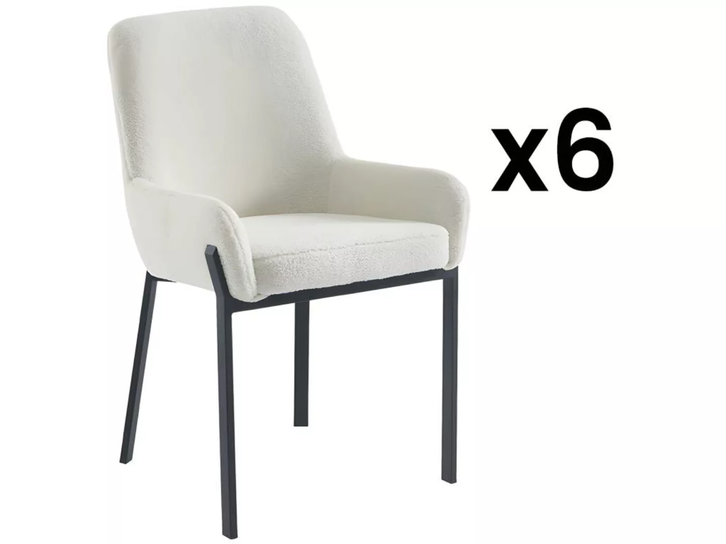 Stuhl mit Armlehnen 6er-Set - Bouclé-Stoff & Metall - Weiß - CAROLONA von P günstig online kaufen